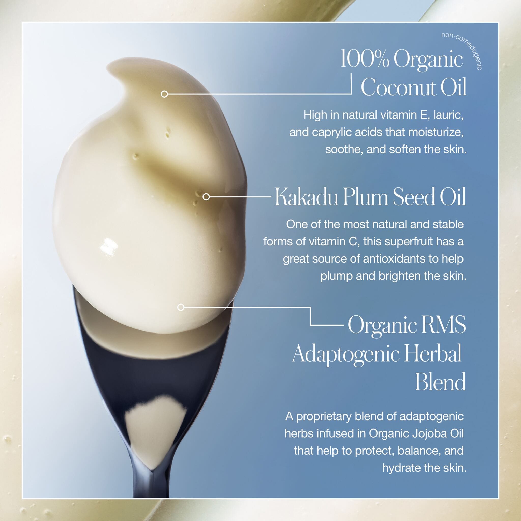 Key ingredients coconut oil Kakadu plum seed oil and adaptogenic herbal blend