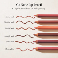 Six Go Nude Lip Pencil shades swatched beside their pencil tips 3