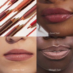 Close up lip swatches comparing Nighttime Nude Sunset Nude and Midnight Nude shades 5