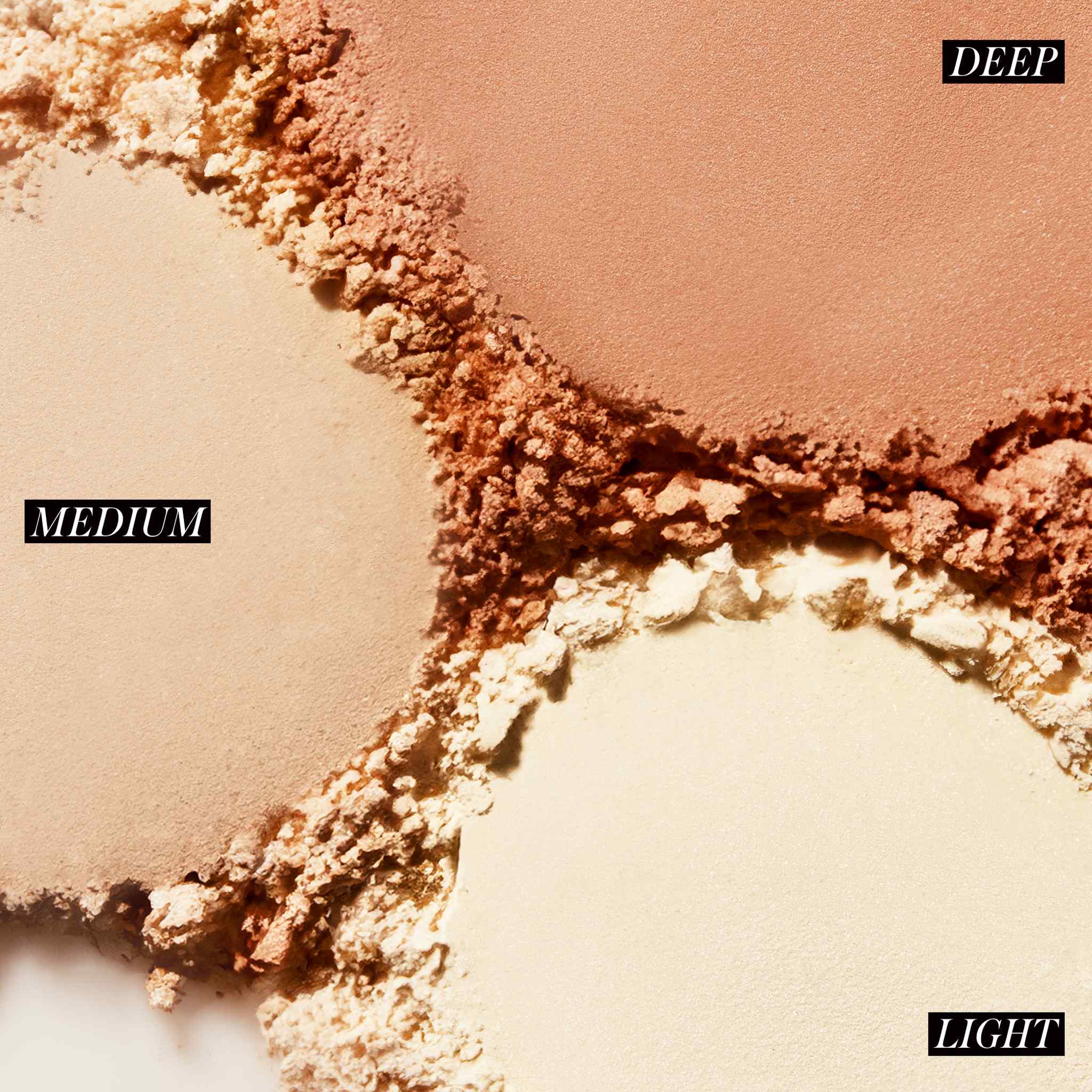 RMS Beauty Hydra Setting Powder texture swatches in light medium and deep shades 8