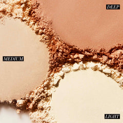 RMS Beauty Hydra Setting Powder texture swatches in light medium and deep shades 8