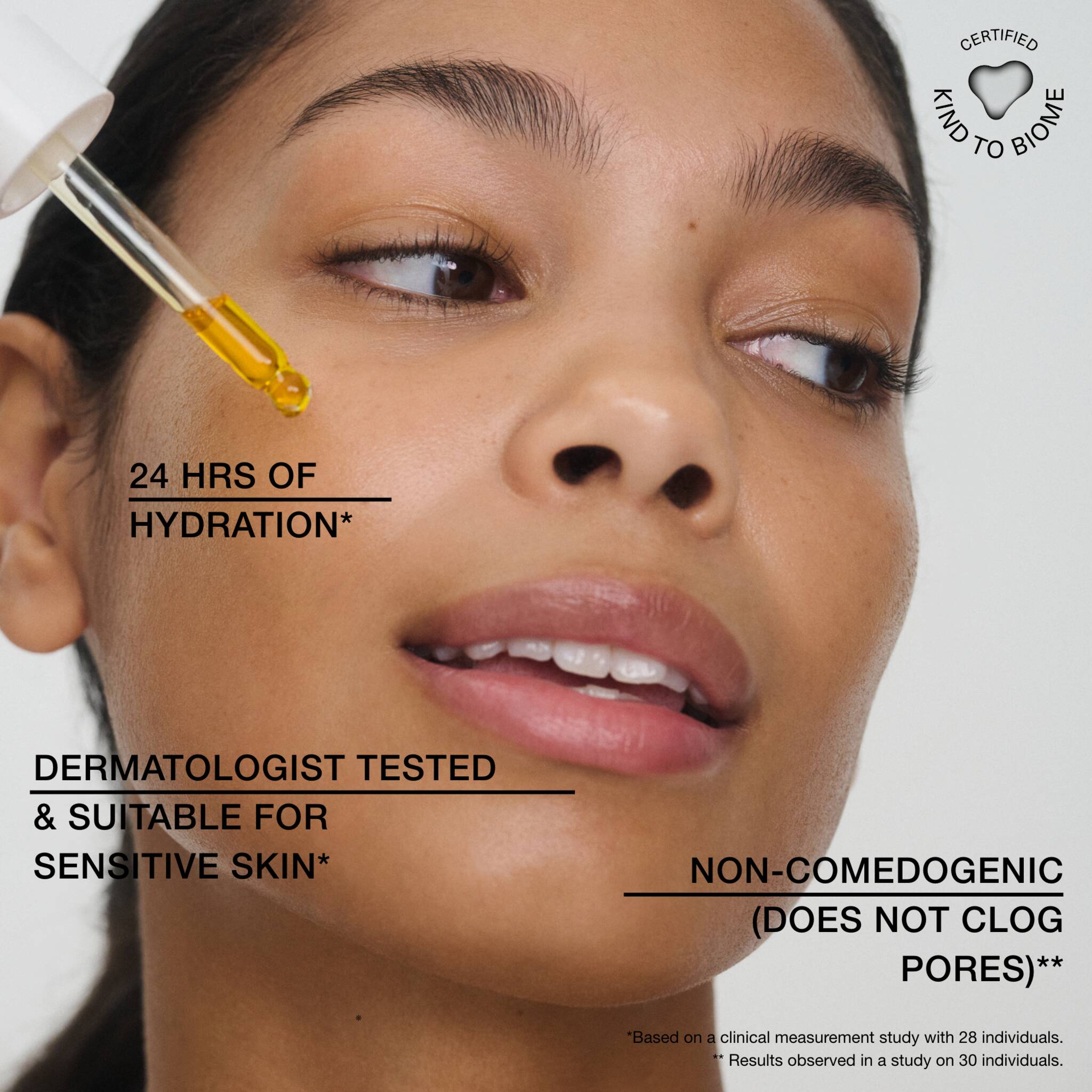 Clinical claims showing 24 hours hydration and dermatologist tested