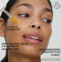Clinical claims showing 24 hours hydration and dermatologist tested