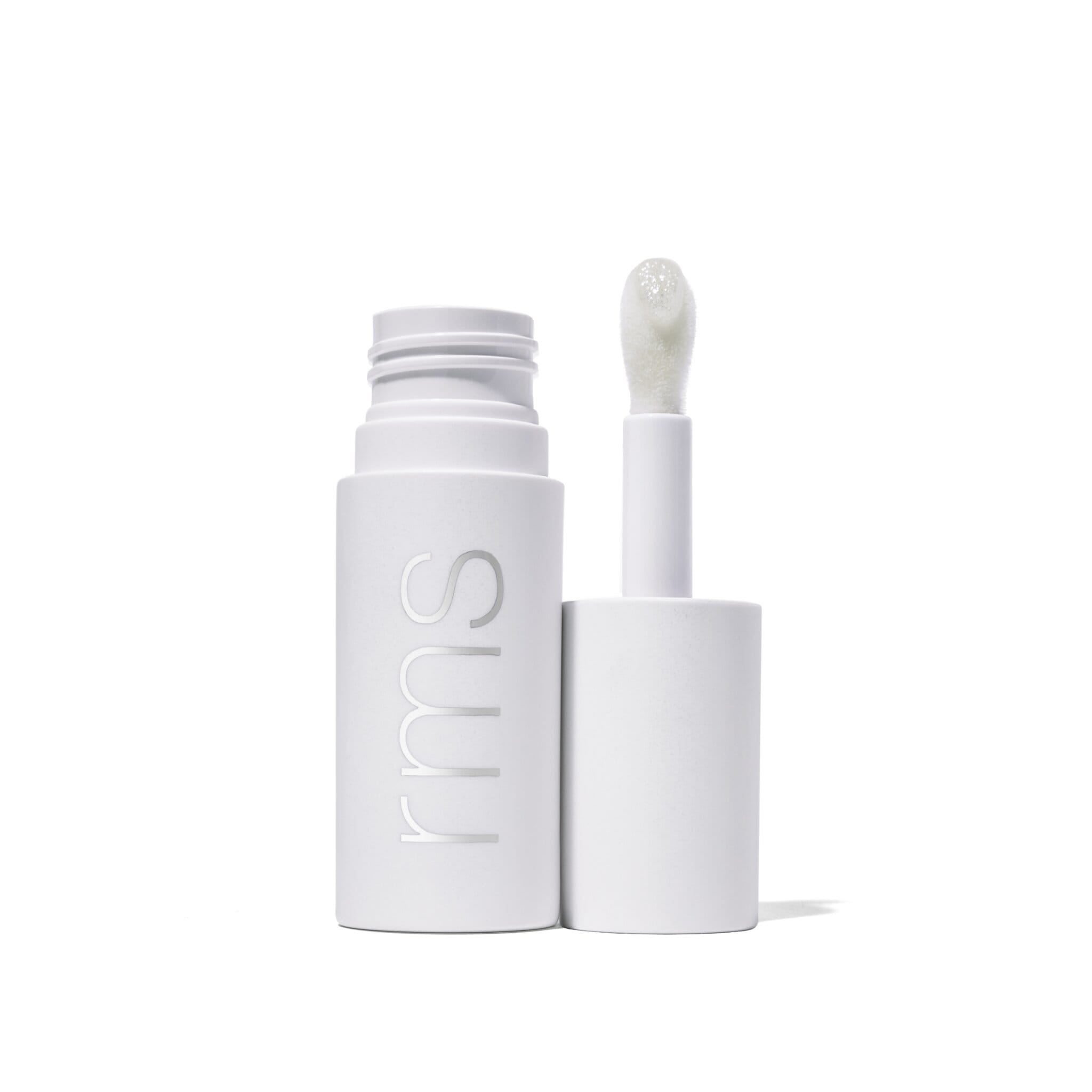 RMS Beauty lip oil in Adrianna shimmer shade with open cap 1