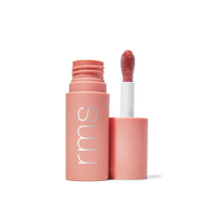 RMS Beauty lip oil in Lucia rose pink shade with open tube 1