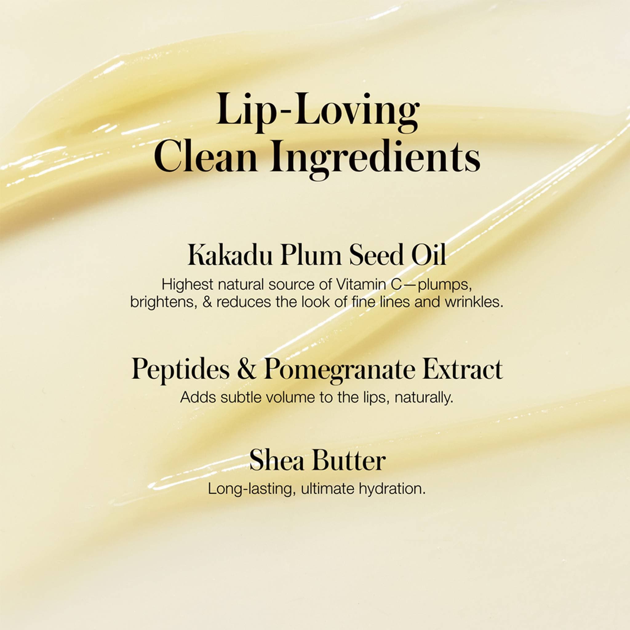 Lipnights ingredient list featuring kakadu plum peptides and shea butter