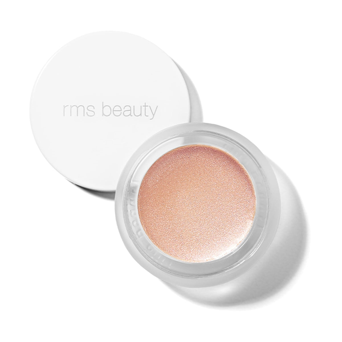 RMS Beauty Luminizer in Champagne Rose a shimmering pink gold cream highlighter in an open jar 1