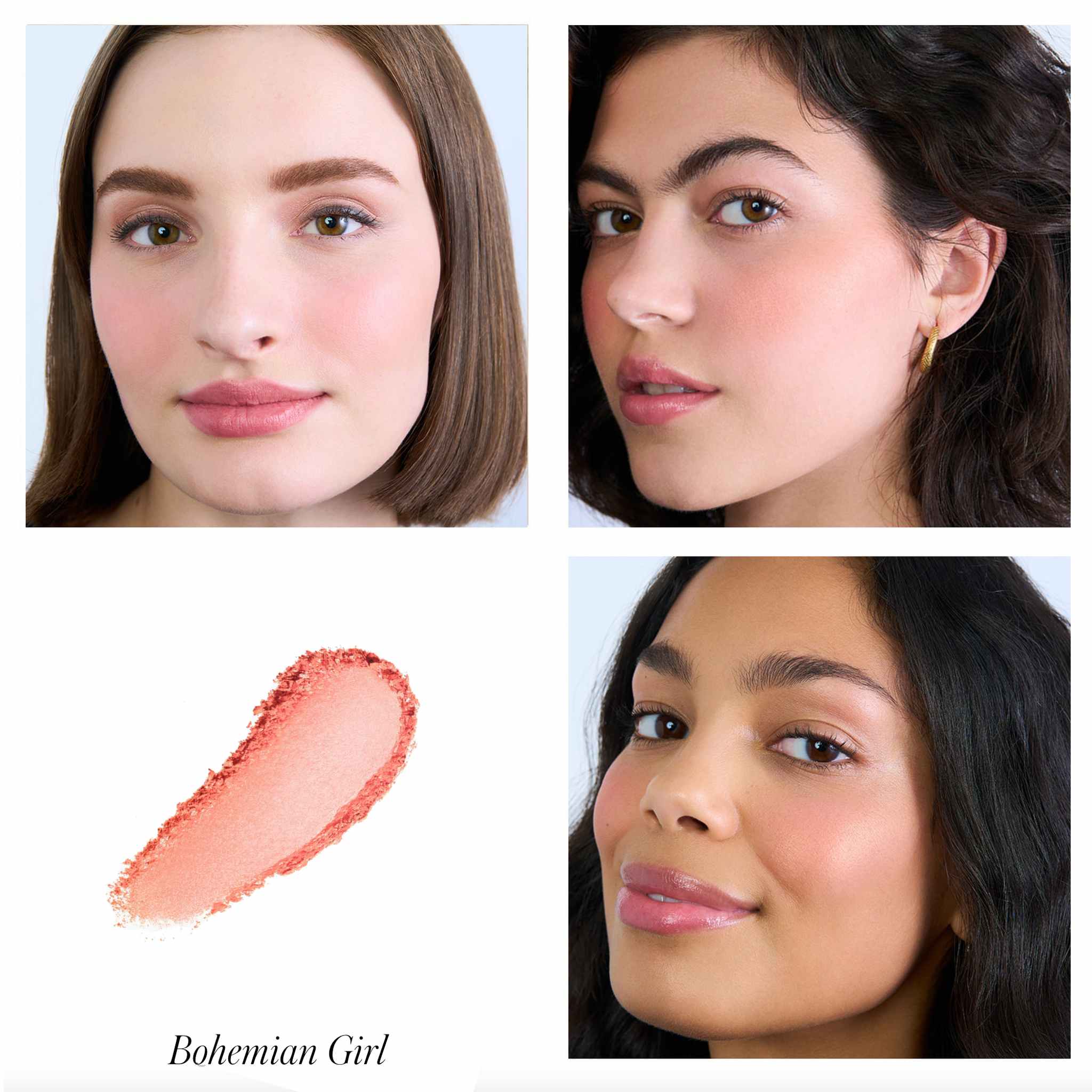 RMS Beauty ReDimension Blush Bohemian Girl swatch and models on three skin tones 2