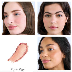 RMS Beauty ReDimension Blush Crystal Slipper swatch and models on three skin tones 2