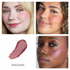 RMS Beauty ReDimension Blush Hanky Panky swatch and models on three skin tones 2