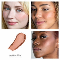 RMS Beauty ReDimension Blush Maidens Blush swatch and models on three skin tones 2