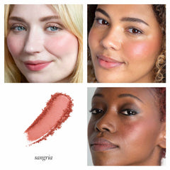 RMS Beauty ReDimension Blush Sangria swatch and models on three skin tones 2