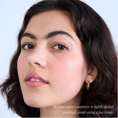 Model with dewy cheekbone highlight from RMS Beauty ReDimension Hydra Dew 6