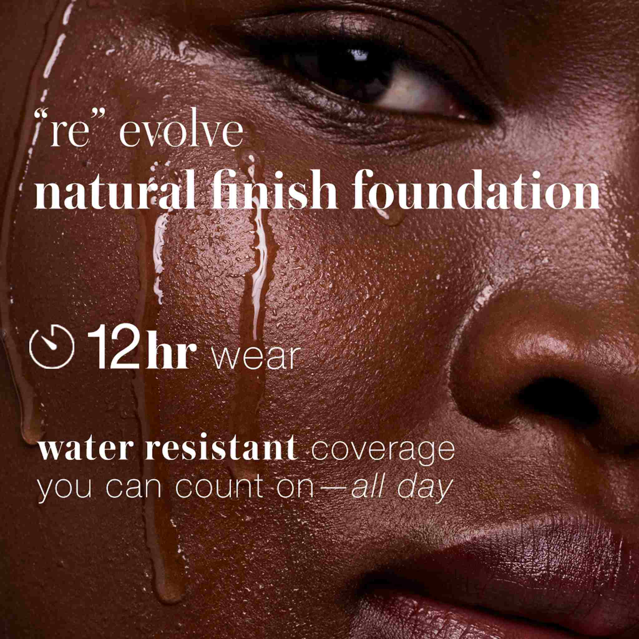 RMS Beauty ReEvolve foundation 12-hour water resistant wear close-up on deep skin 3