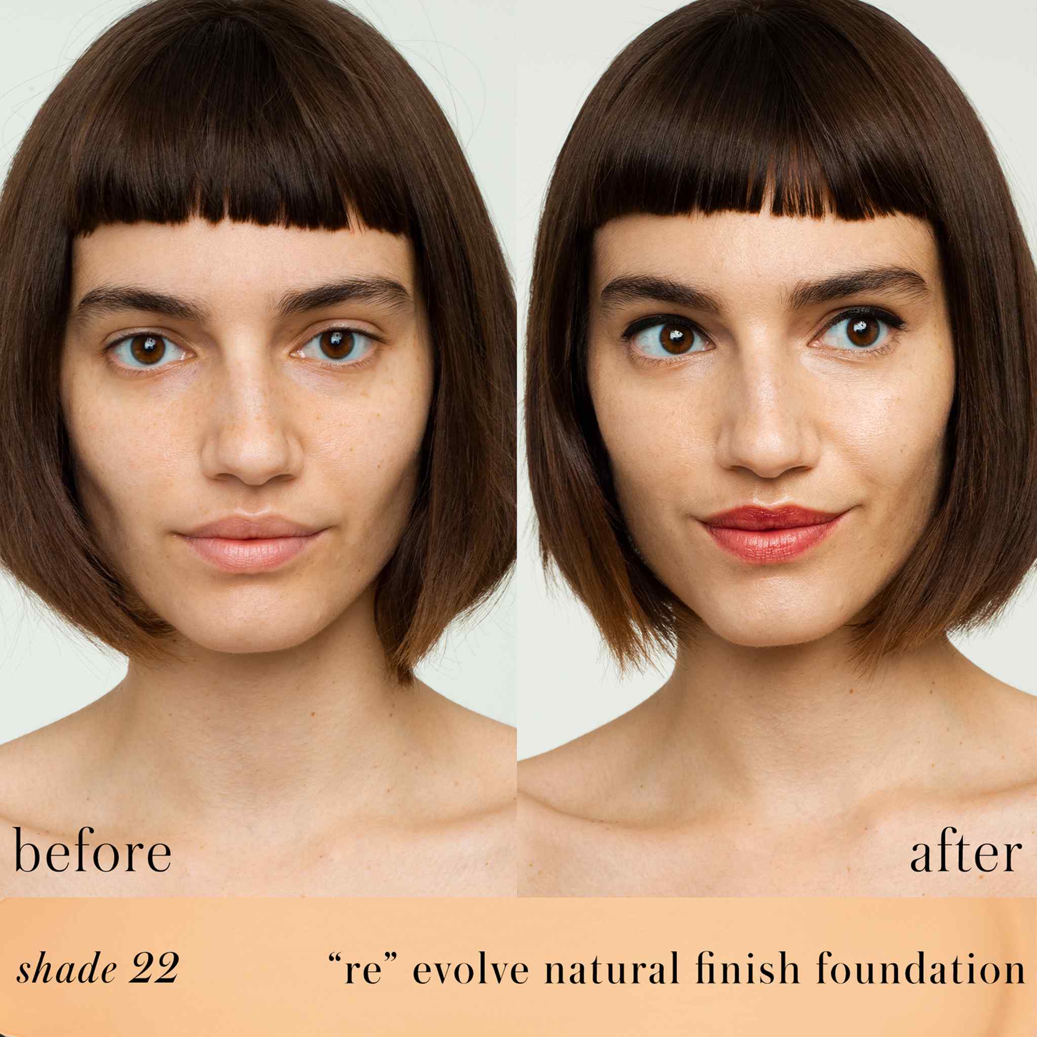 RMS Beauty ReEvolve foundation before and after on light medium skin shade 22 2