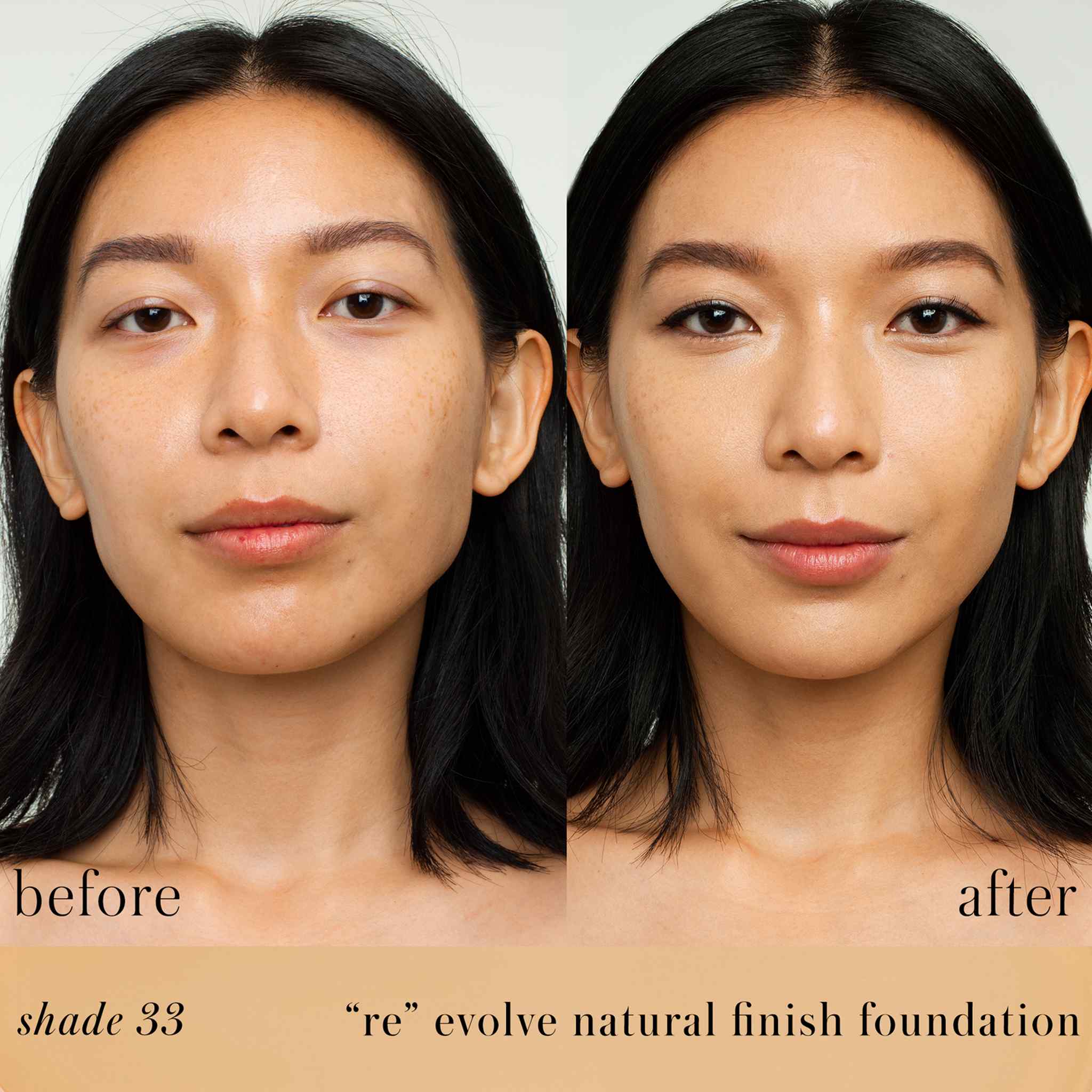 RMS Beauty ReEvolve foundation before and after on medium skin shade 33 2