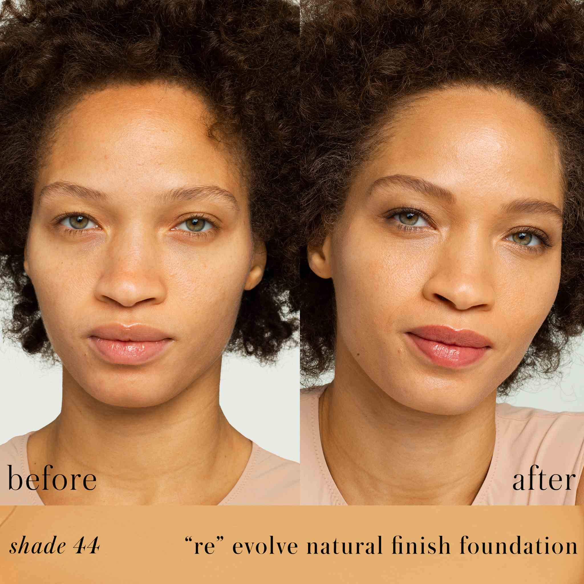 RMS Beauty ReEvolve foundation before and after on tan skin shade 44 2