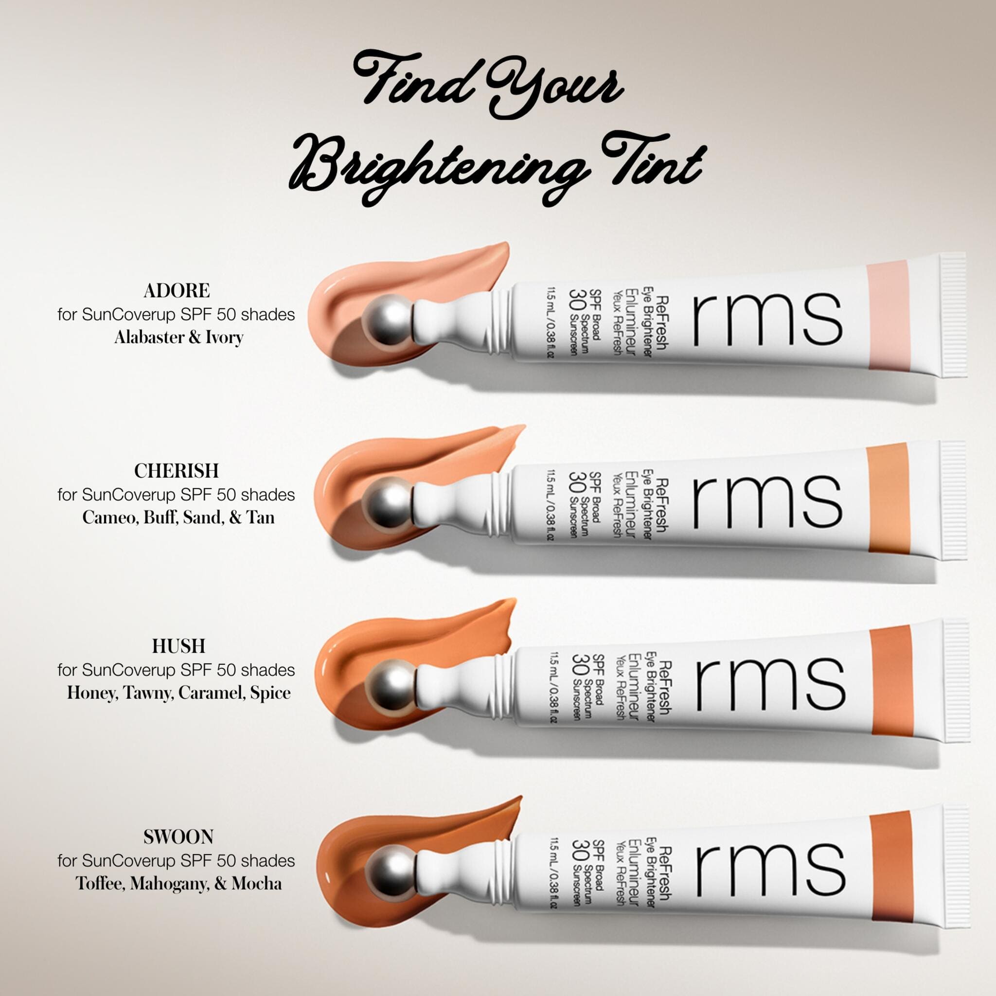 Shade finder chart matching ReFresh tints to SunCoverup SPF 50 shades 11