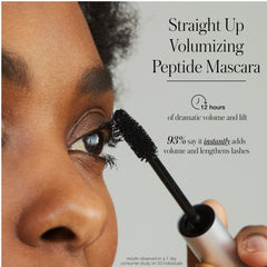 Straight Up mascara claims showing 12 hours of volume and lift