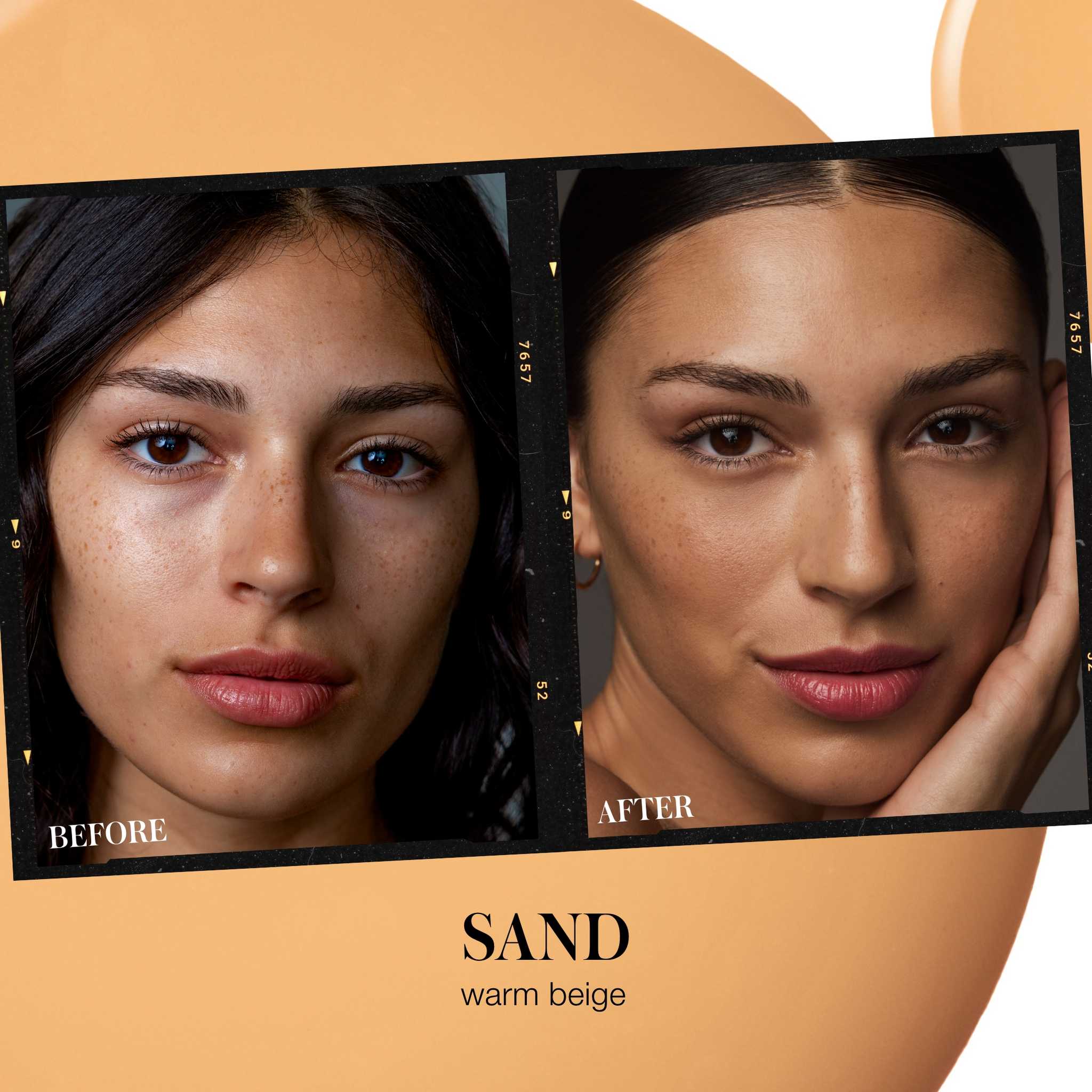 RMS Beauty SunCoverup Super Tint before and after in shade Sand warm beige 2