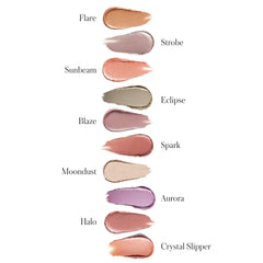 RMS Beauty Eyelights swatches labeled with all ten shade names 3
