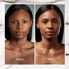 Before and after skin results using Kakadu Body Butter for smoother radiant skin