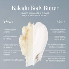 Comparison chart showing Kakadu Body Butter texture versus traditional heavy body butters