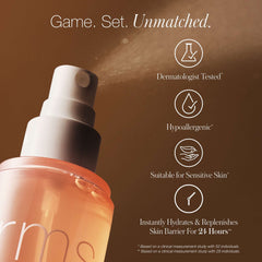 Radiance Lock Setting Mist spray bottle with dermatologist tested and hypoallergenic claims