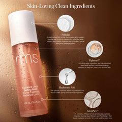 Radiance Lock Setting Mist bottle highlighting pullulan hyaluronic acid and GlowPlex ingredients