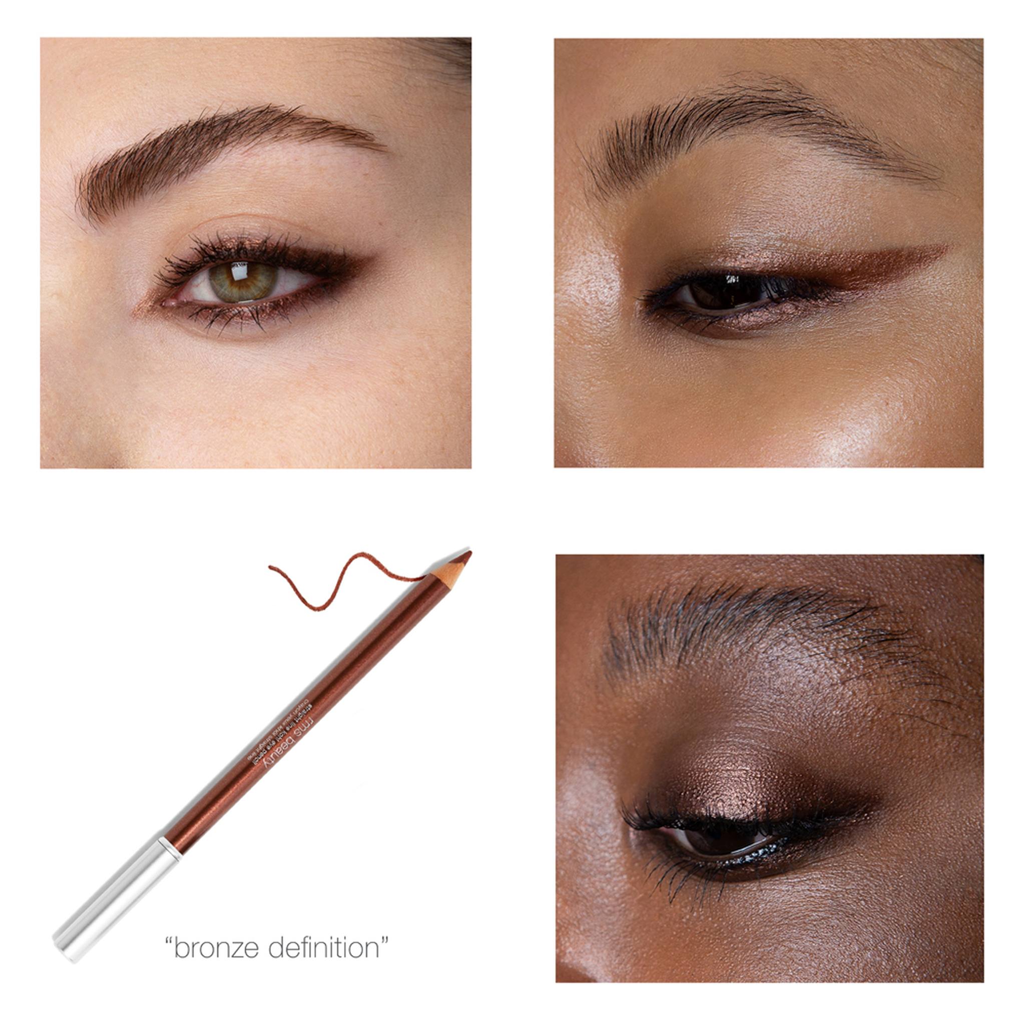 Bronze Definition kohl eyeliner applied on four eyes with product pencil 2