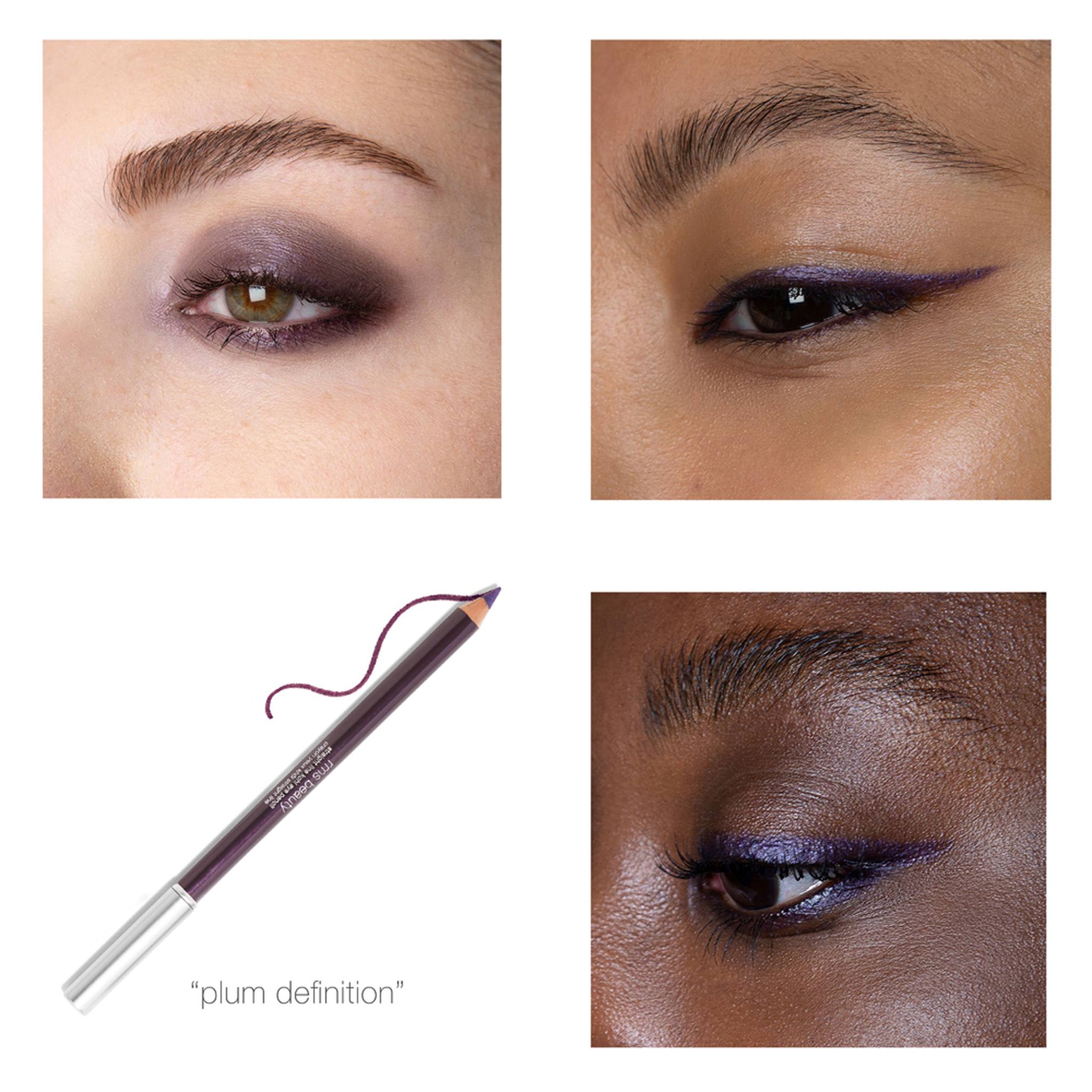 Plum Definition kohl eyeliner applied on four eyes with product pencil 2