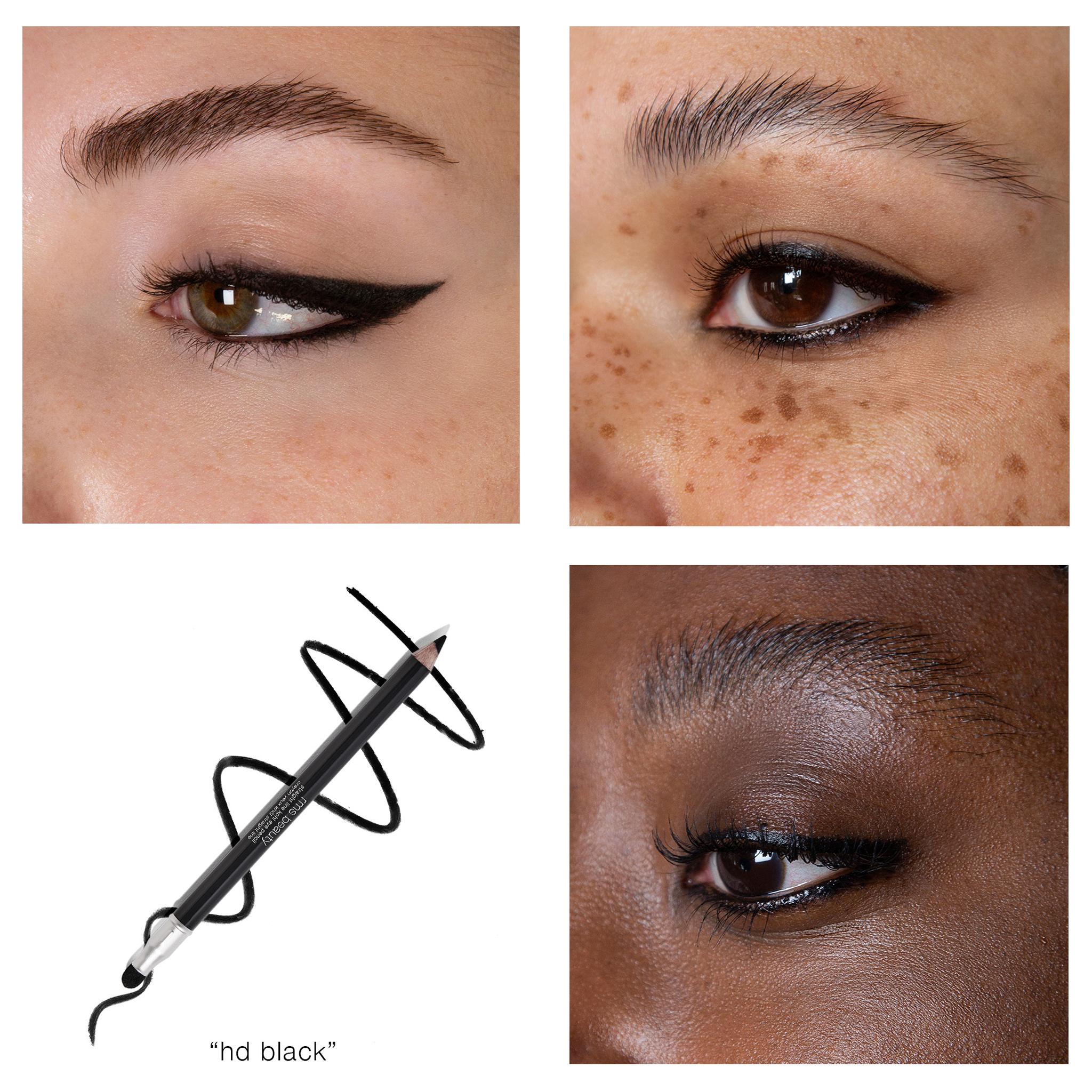 Straight Line Kohl Eye Pencil HD Black liner applied on four eyes with product 2