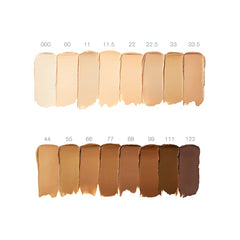 Un Cover-Up Concealer texture swatches across all sixteen shades from 000 to 122 4