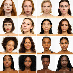 Sixteen models showing the full Un Cover-Up Concealer shade range from 000 to 122 5