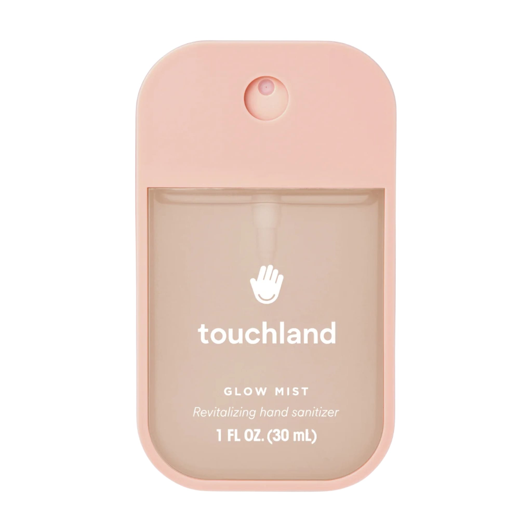 Touchland Glow Mist Rosewater revitalizing hand sanitizer in a blush pink 1 oz pocket spray