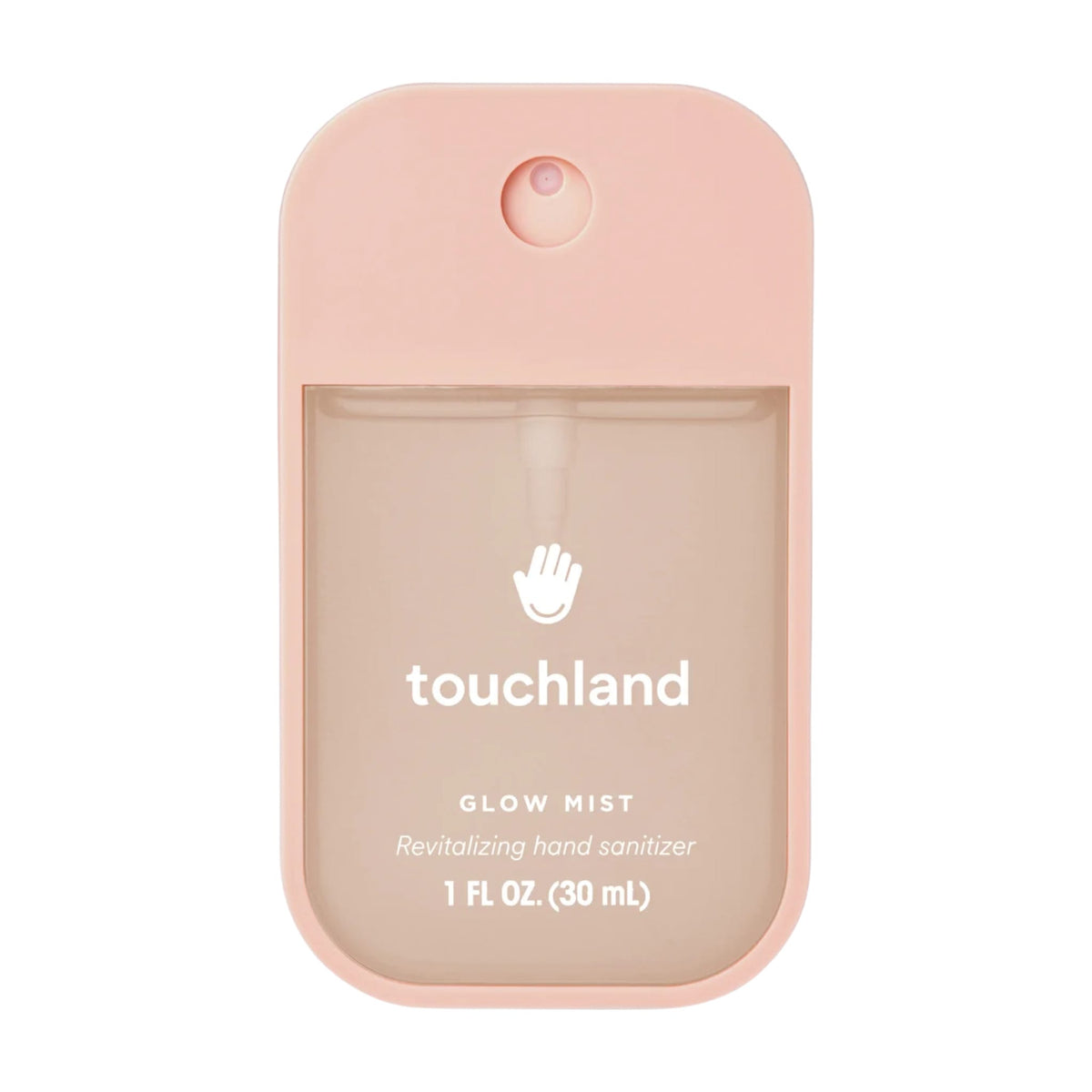 Touchland Glow Mist Rosewater revitalizing hand sanitizer in a blush pink 1 oz pocket spray