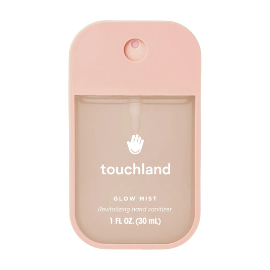 Touchland Glow Mist Rosewater revitalizing hand sanitizer in a blush pink 1 oz pocket spray