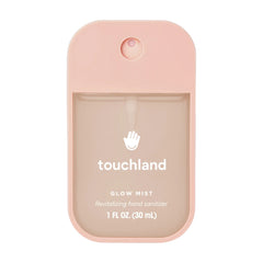 Touchland Glow Mist Rosewater revitalizing hand sanitizer in a blush pink 1 oz pocket spray