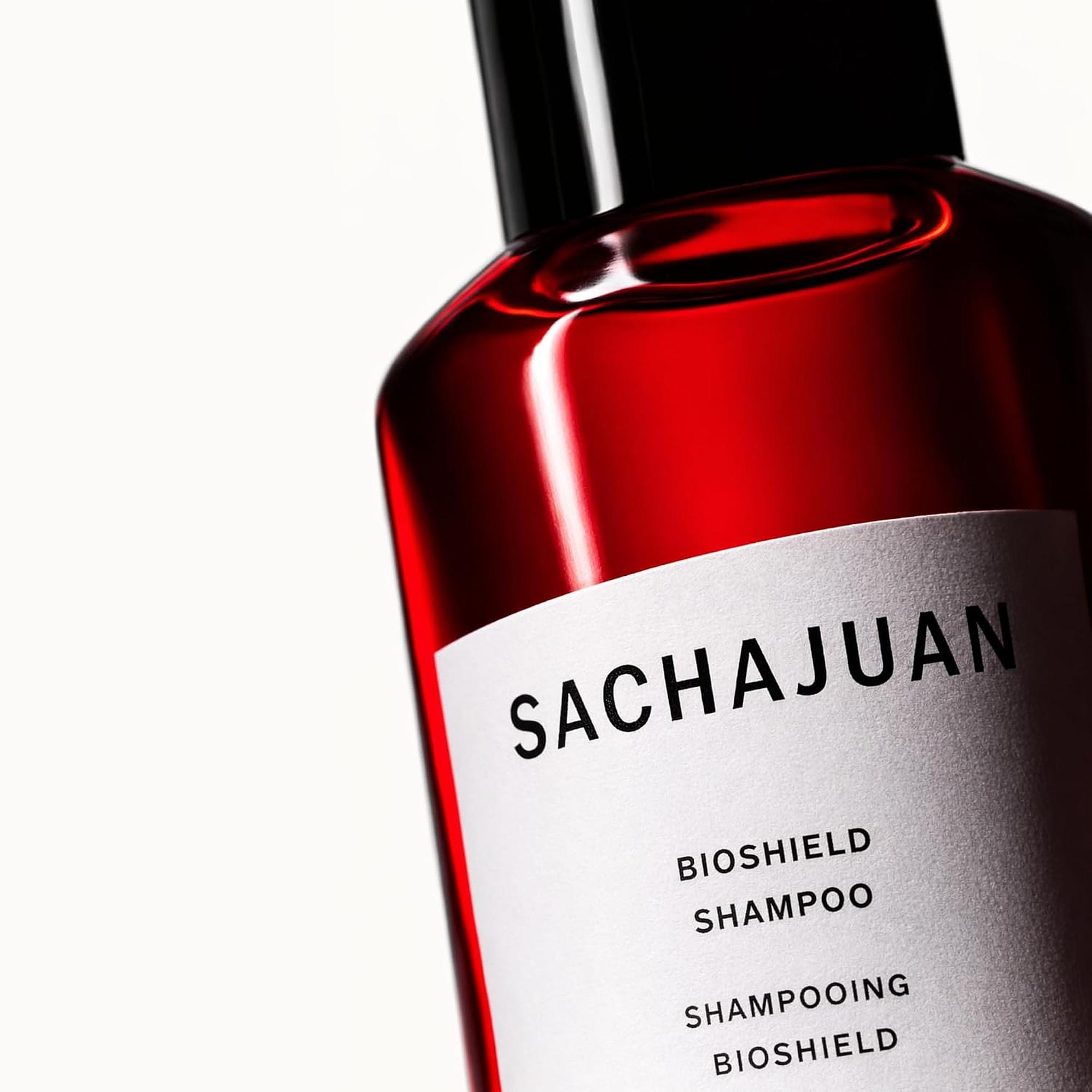 SACHAJUAN Bioshield Shampoo bottle label close up