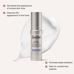 Senté Illuminé Eye Cream benefits including reduced uneven skin tone improved fine lines deep hydration and safe for contact lens wearers