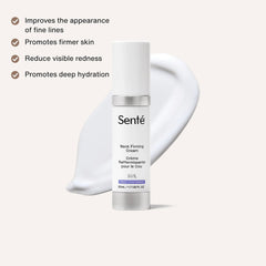 Senté Neck Firming Cream benefits including improved fine lines firmer skin reduced redness and deep hydration