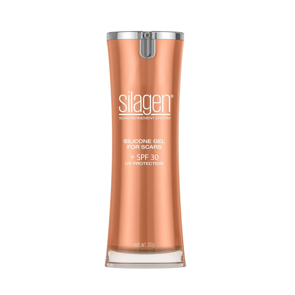 Silagen Silicone Gel for Scars with SPF 30 UV protection 30g pump bottle Scar Refinement System