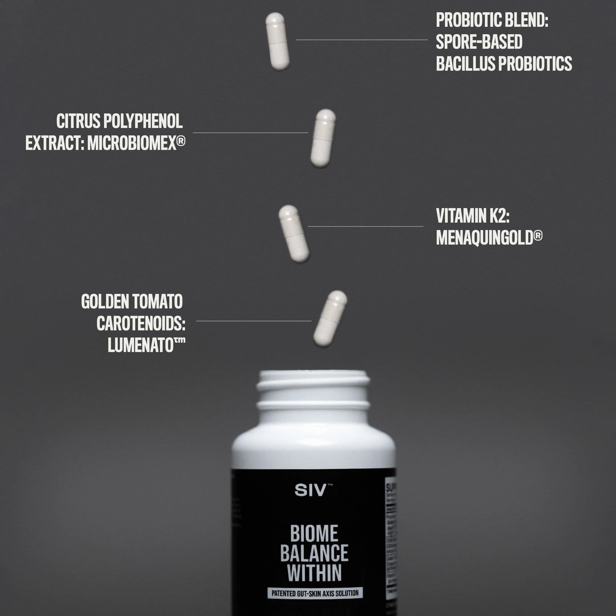 SIV Biome Balance Within key ingredients including probiotics and vitamin K2