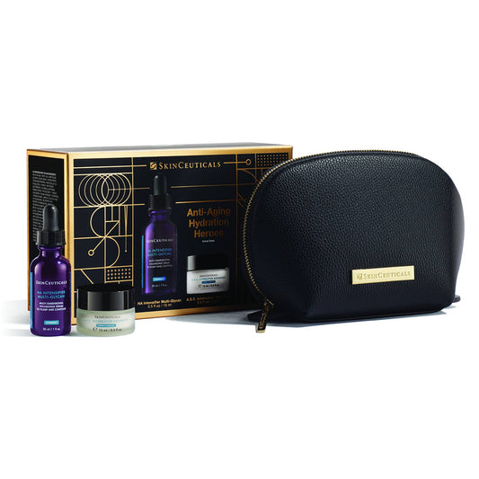 SkinCeuticals Anti-Aging Hydration Heroes gift set with HA Intensifier serum and A.G.E. Interrupter cream plus black pouch