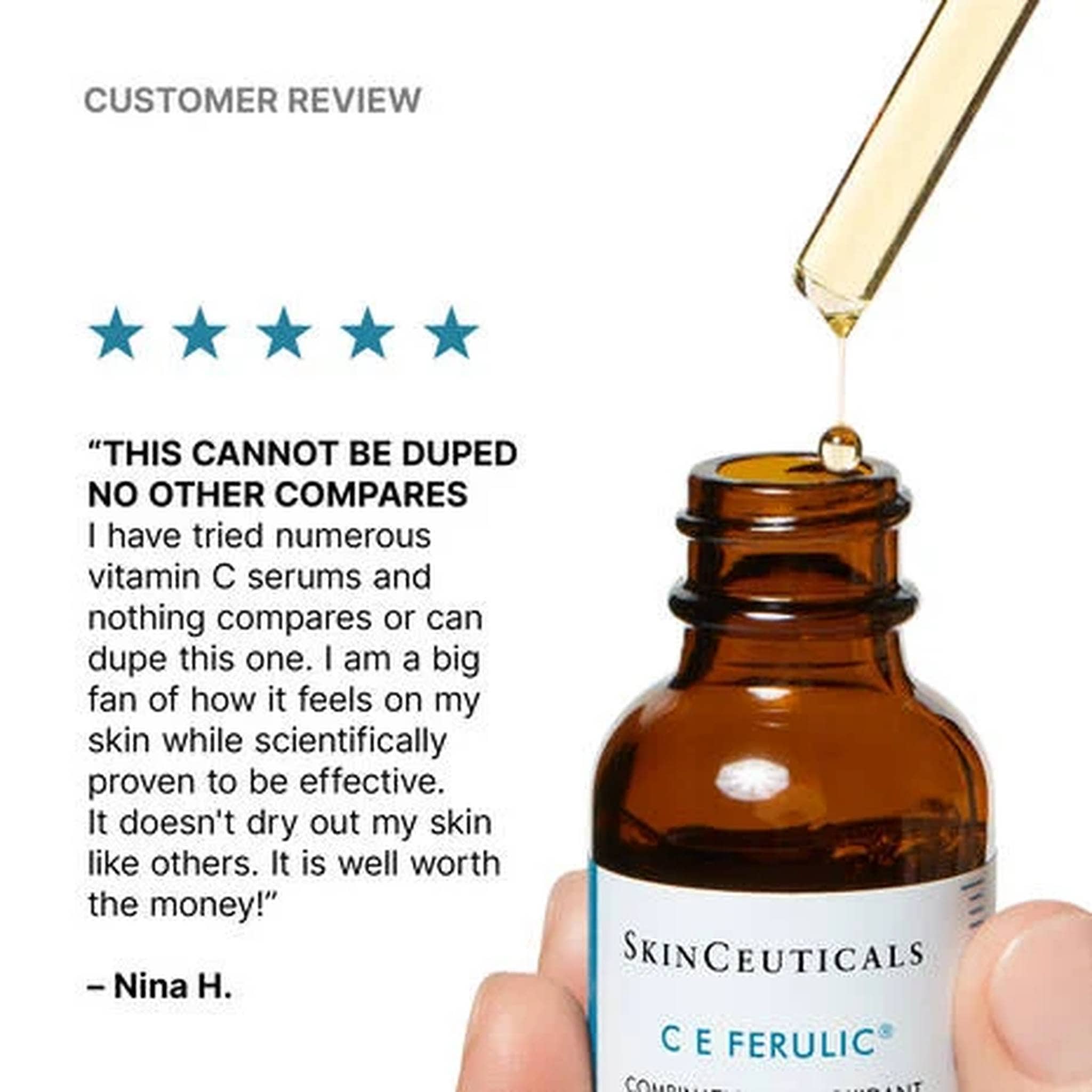 Five star customer review of CE Ferulic vitamin C serum