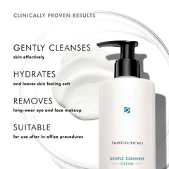 SkinCeuticals Gentle Cleanser Cream pump bottle clinically proven to gently cleanse hydrate and remove long-wear makeup