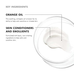 SkinCeuticals Gentle Cleanser Cream key ingredients orange oil and skin conditioners shown with cream swatch in glass dish