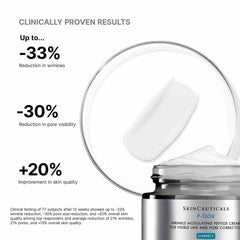 SkinCeuticals P-TIOX clinically proven results showing up to 33% wrinkle reduction 30% pore visibility reduction and 20% skin quality improvement
