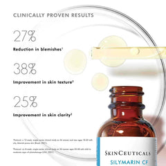 SkinCeuticals Silymarin CF clinical results 27% fewer blemishes 38% better texture and 25% improved skin clarity