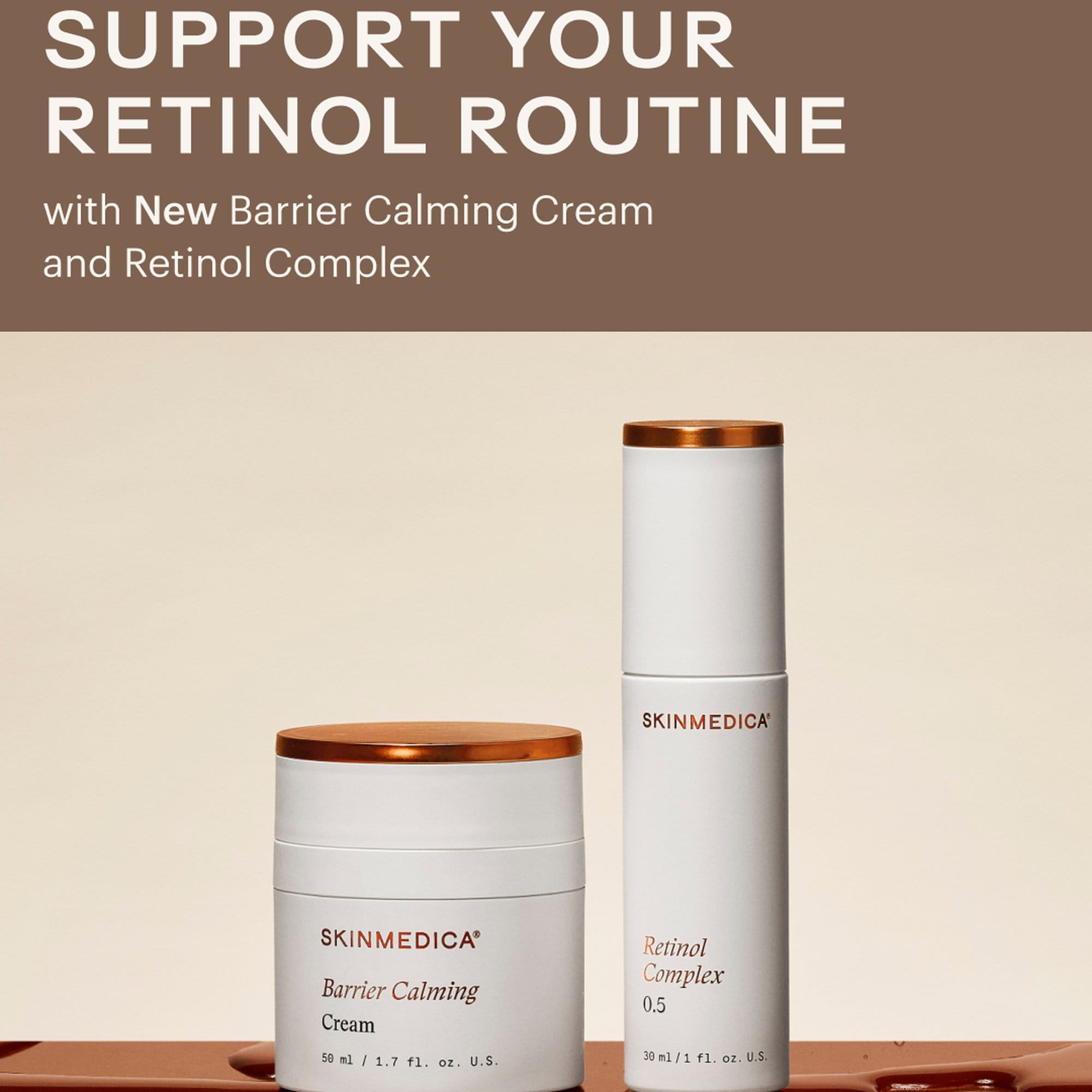 SkinMedica Barrier Calming Cream paired with Retinol Complex 0.5 bottle